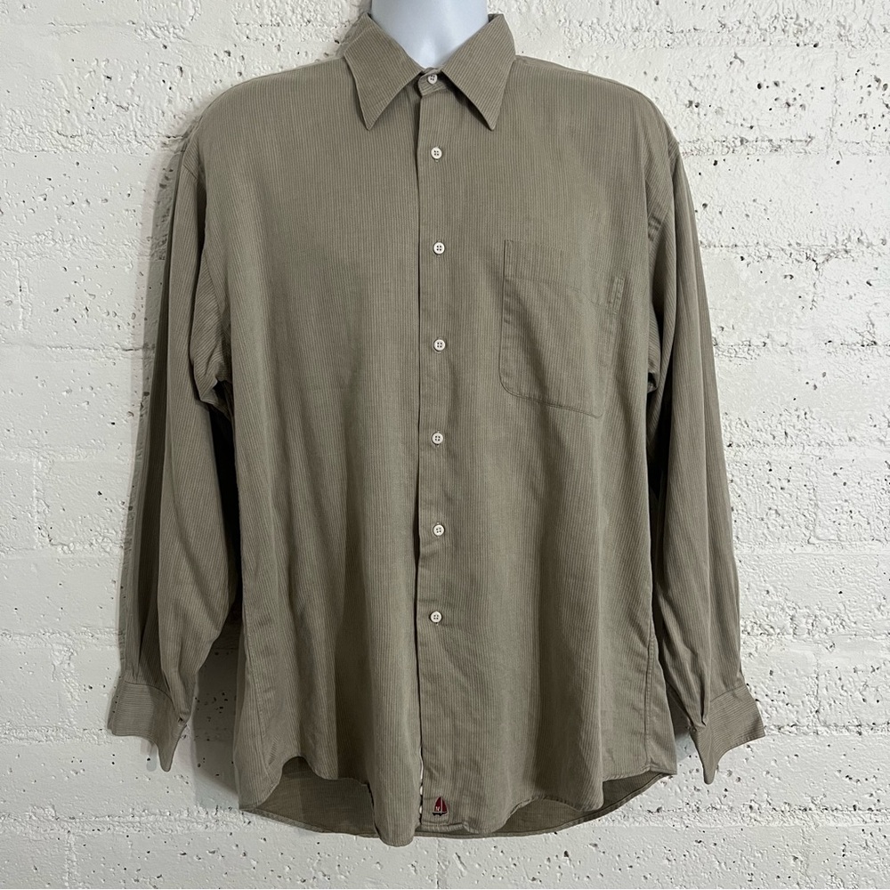 Nordstrom Mens Button Front Shirt 16-35 Tan Micro Striped Comfort Twill V6